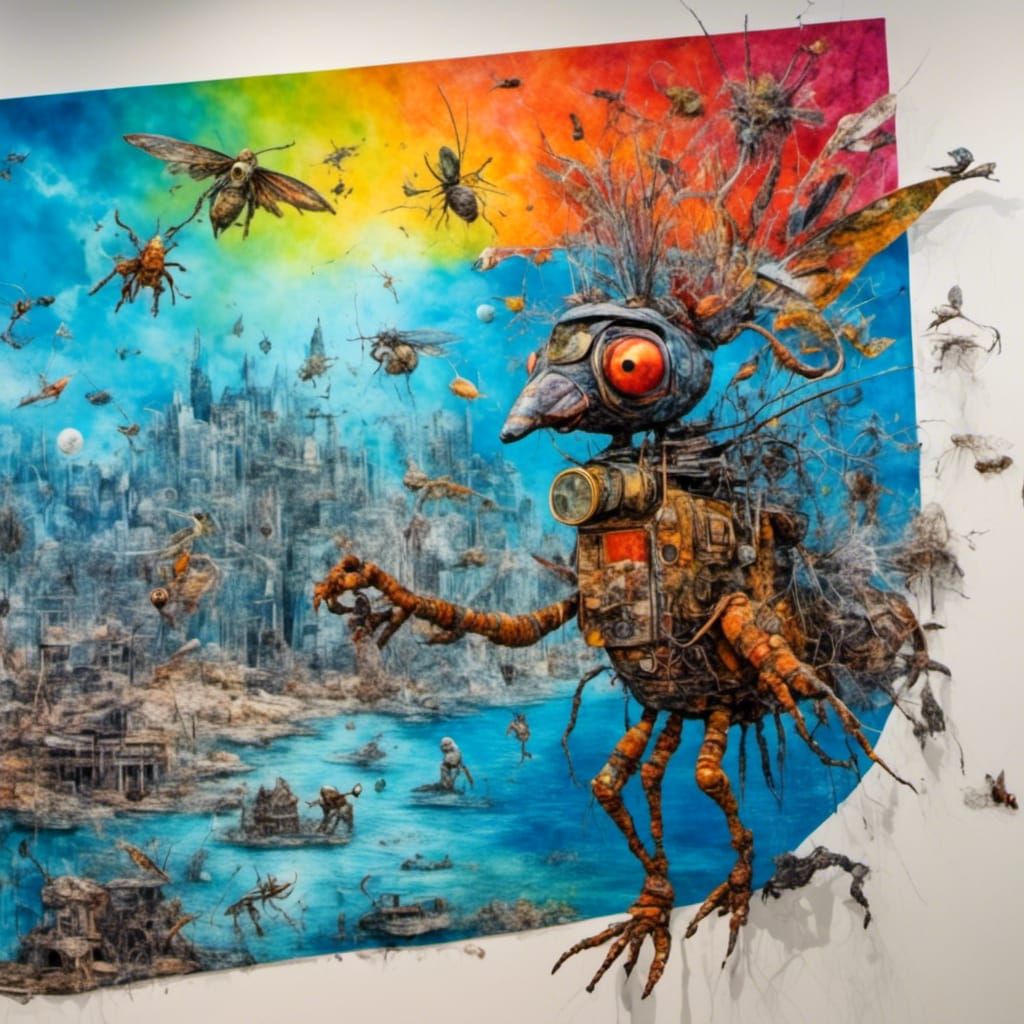 Anthropomorphic Insects Create Chalk Art Portals