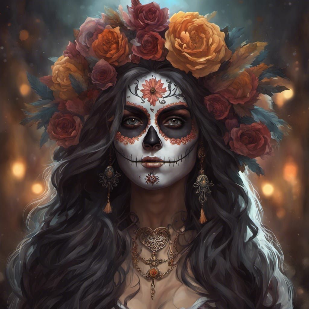 Dia De Los Muertos Woman in Dark Fantasy Concept Art