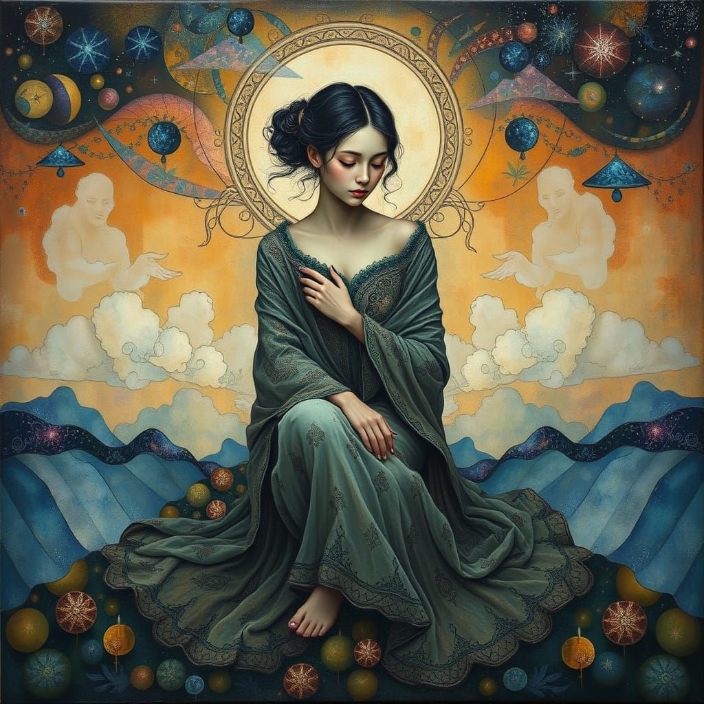 Ethereal Figure in Liminal Cosmic Landscape