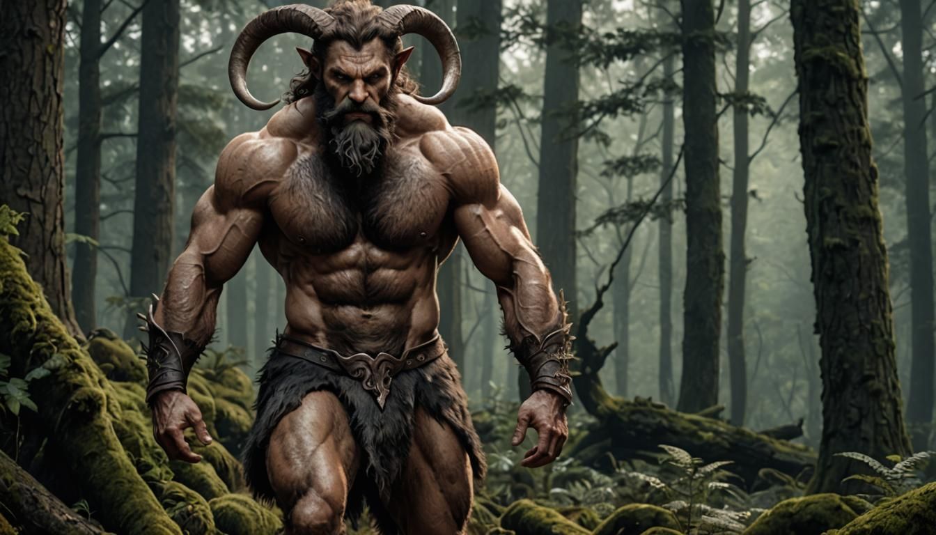 Satyr in Dark Forest with Muscular Physique