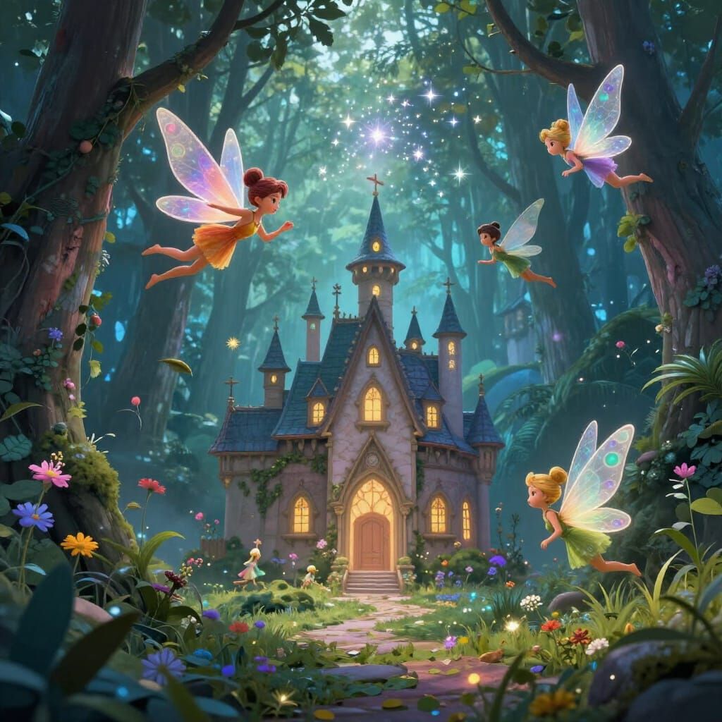 Enchanting Fairy City with Sparkling Fairies