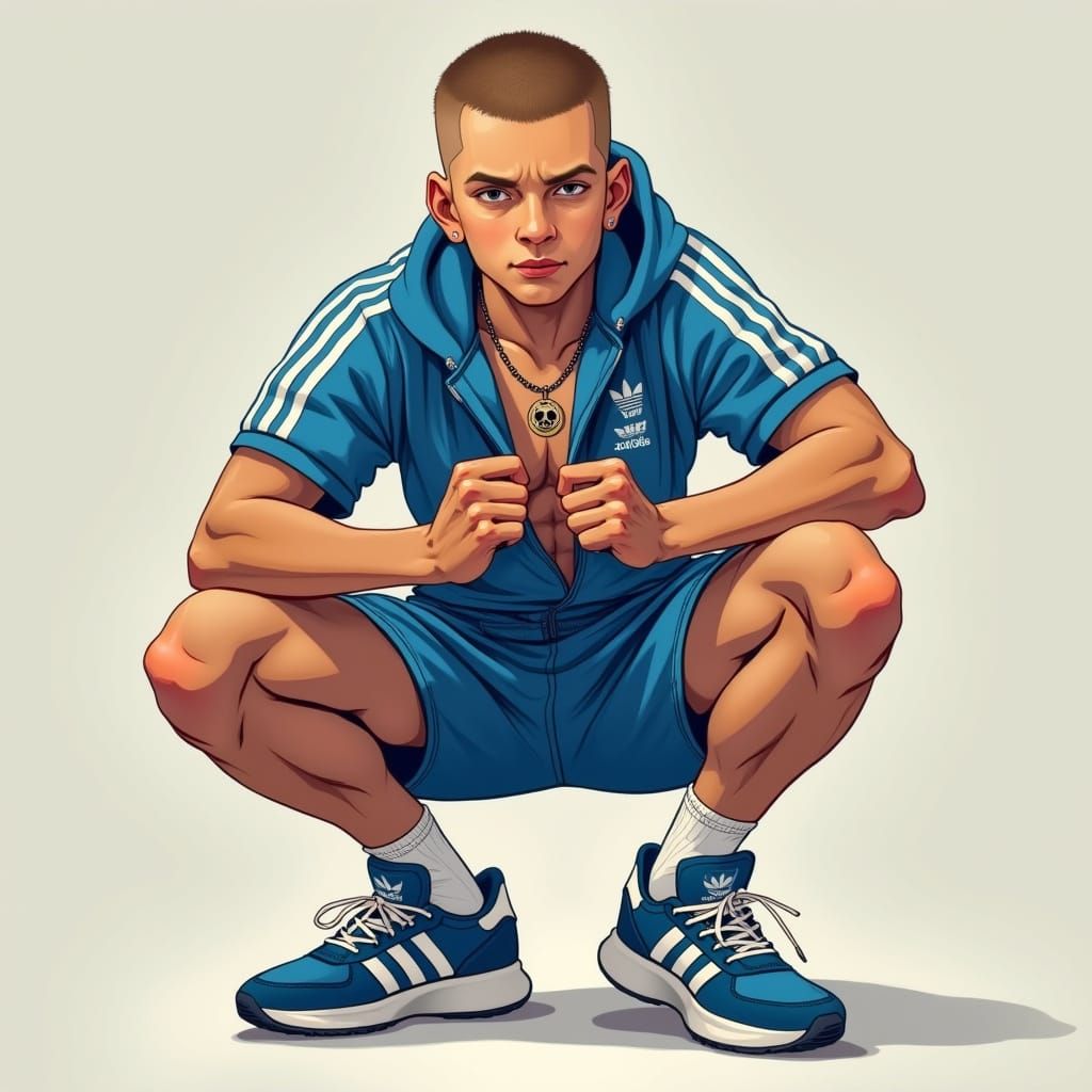 Tough British Youth in Vibrant Adidas Attire