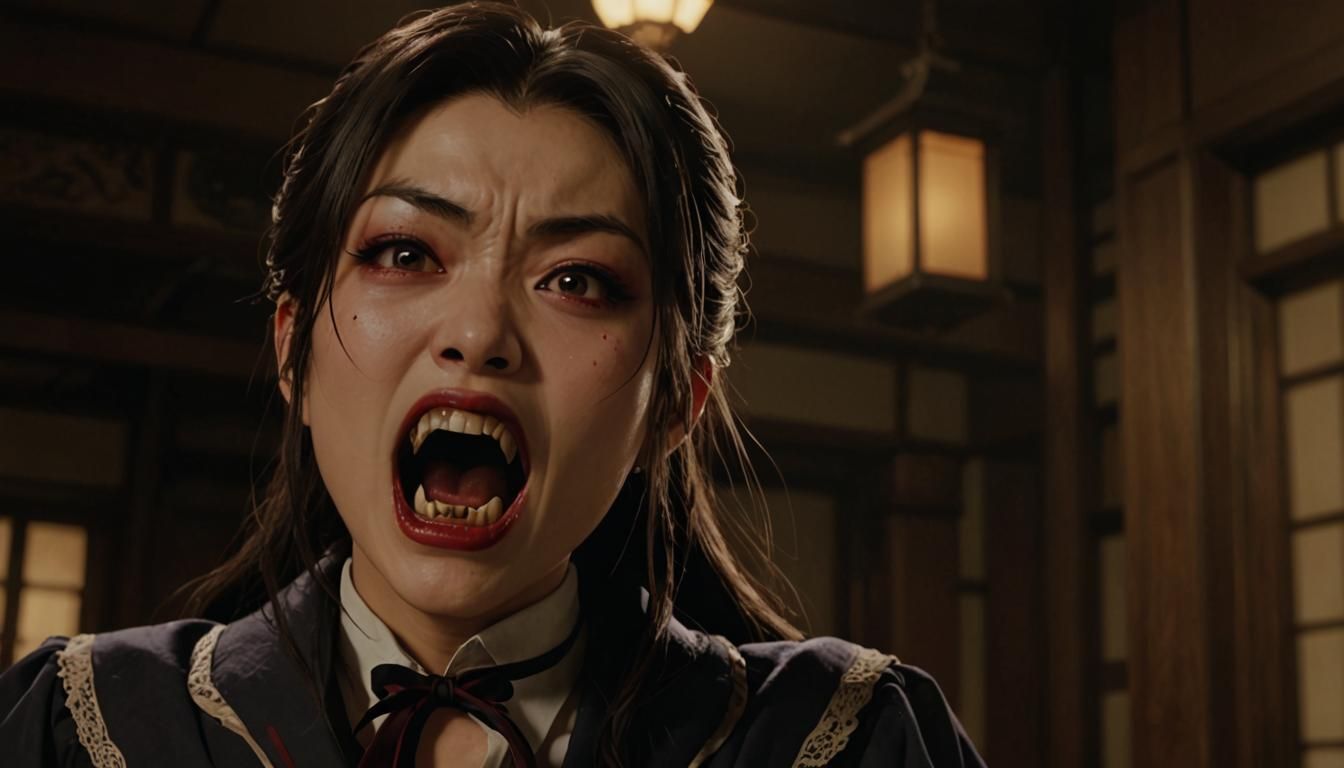 Anime Style Japanese Vampire Girl Hissing