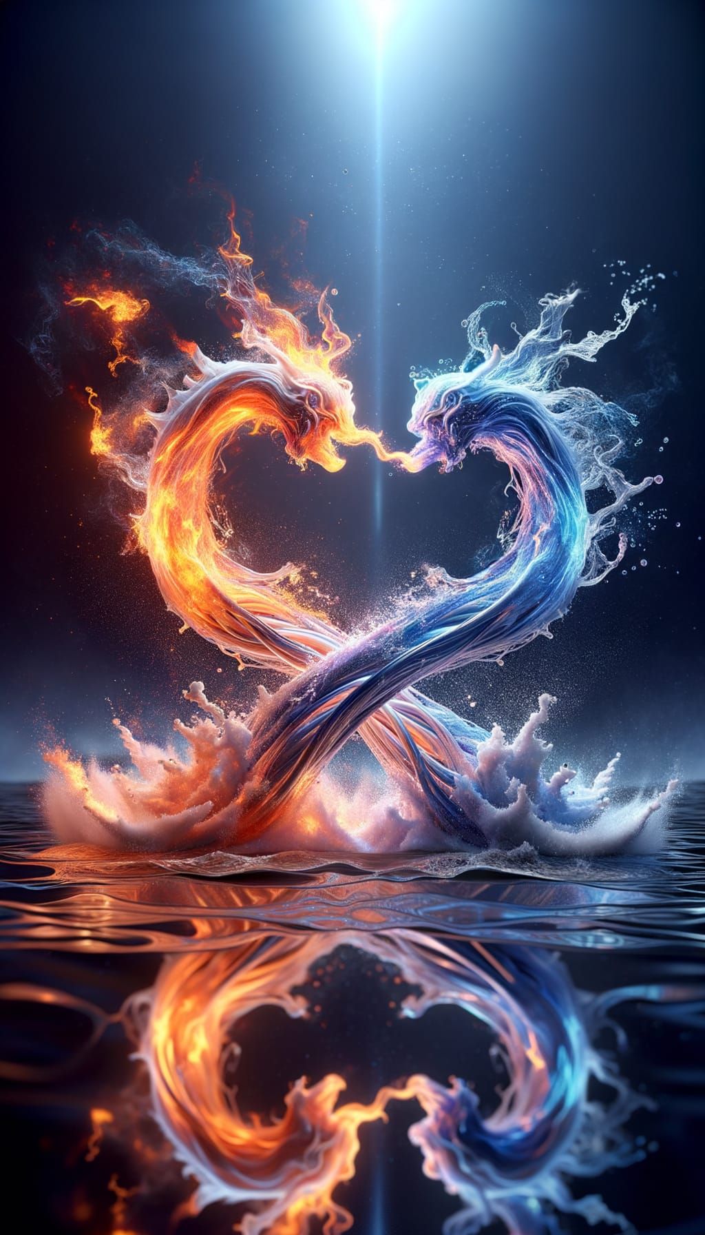 Fiery Water Spirits Entwined in 3D Render