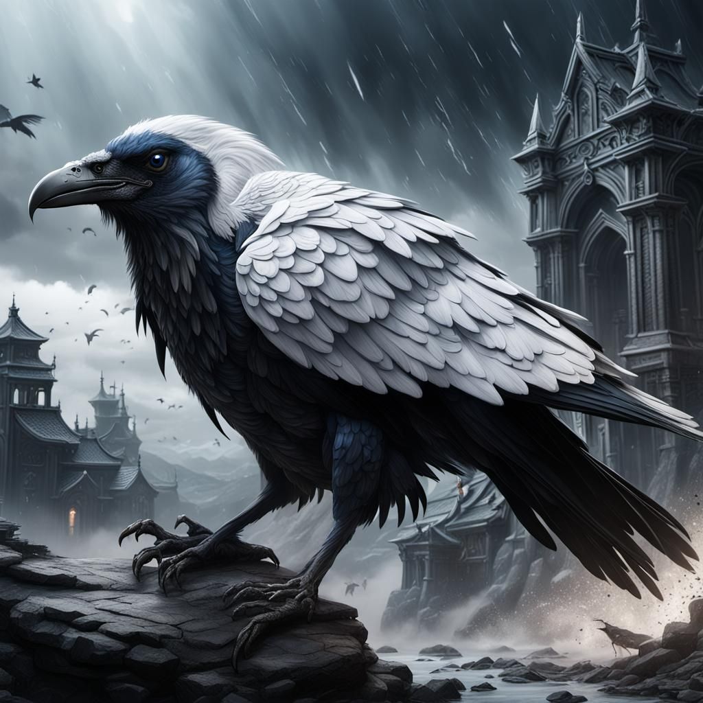 White Storm Raven in Detailed Matte Painting Style