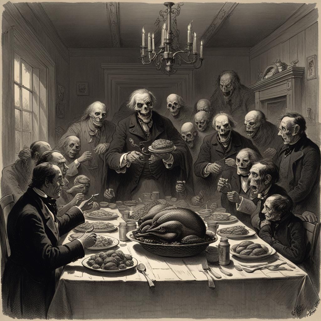 Horror Thanksgiving Dinner in Doré Style