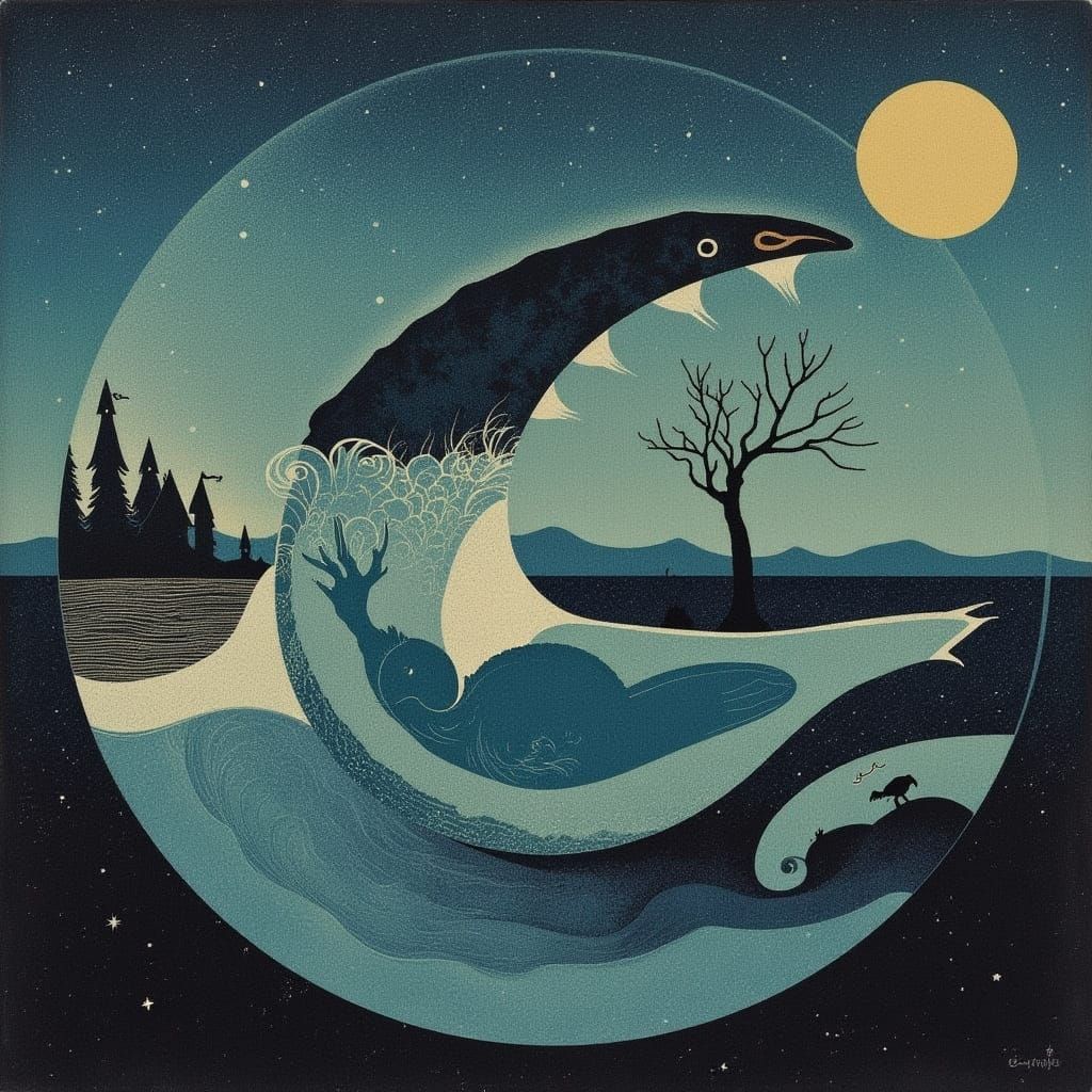 Megalophobia Sea Creature in Japanese Art Style