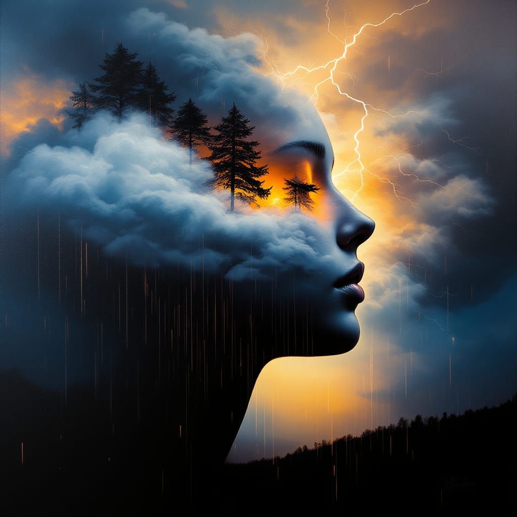 Surreal Silhouette Portrait in Lightning Storm