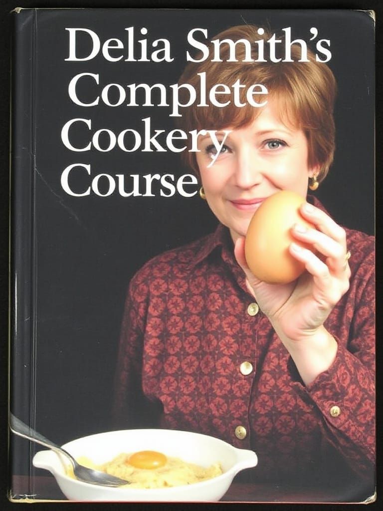 Book cover showing a close up of Delia Smith wearing a brown...