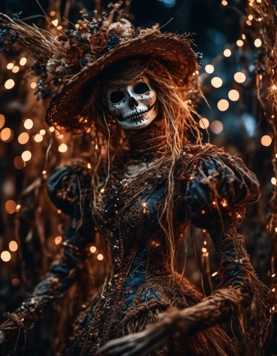 Macabre Slavic Scarecrow Woman in Ethereal Summer