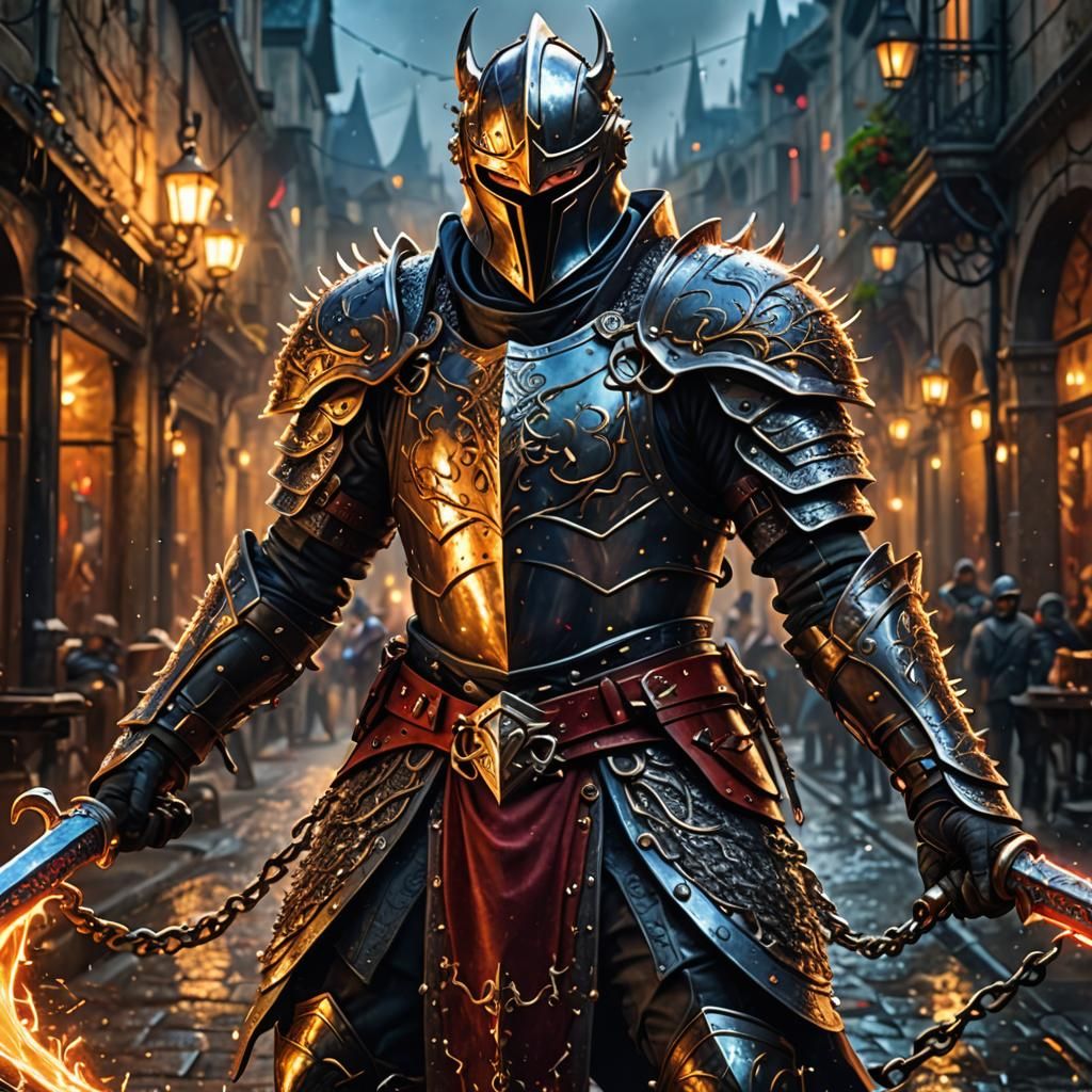 Fearsome Knight with Spiked Chain Whip, Ready to Battle