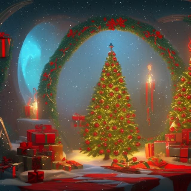 Festive Christmas Scene with Trees and Candy Canes
