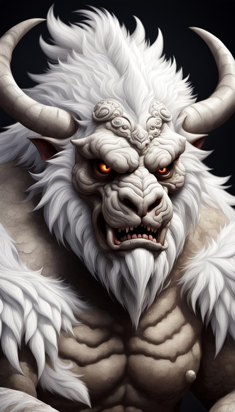 Ogre from Hell with White Fur, Surreal Hybrid Style