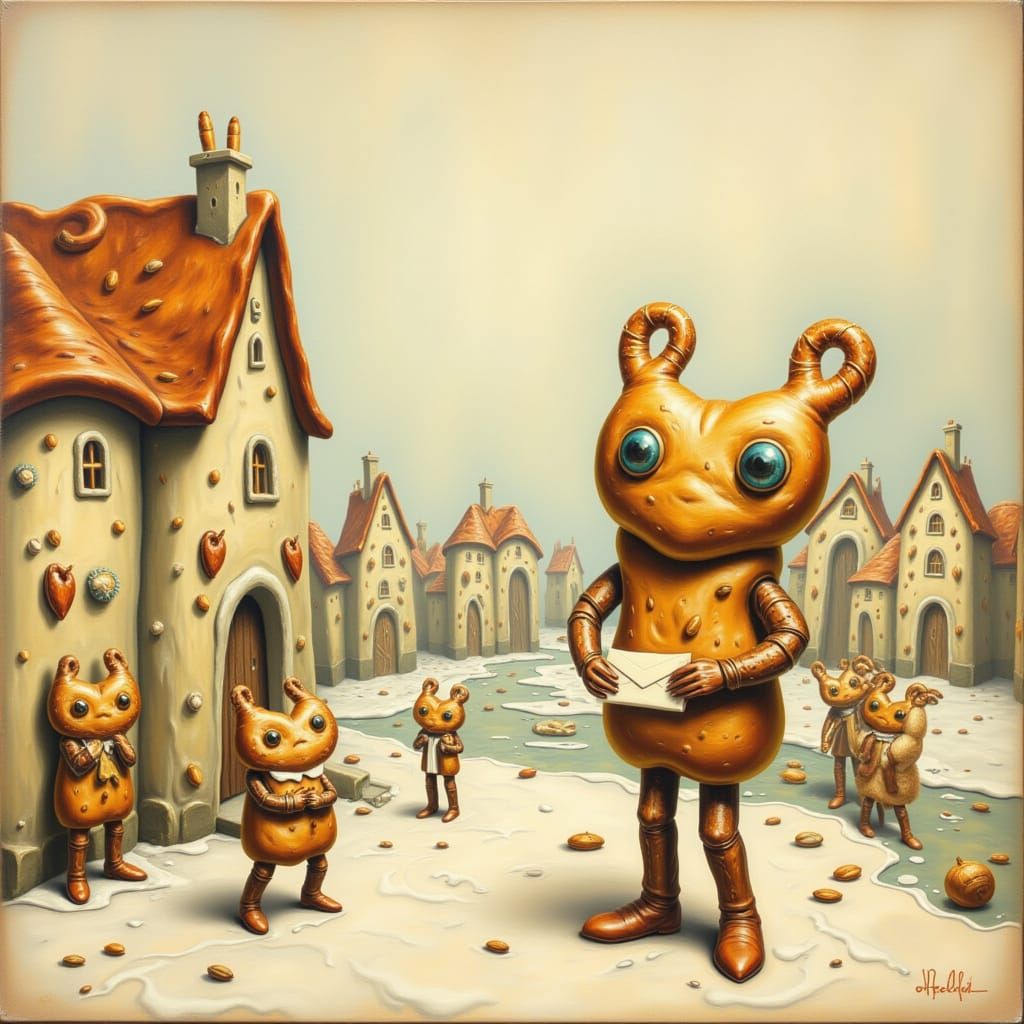 Whimsical Robot Delivers Mail in Vintage Storybook Village