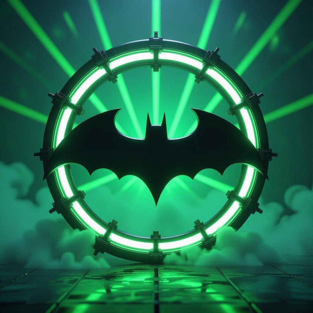 Chrome Batman Logo With Neon Green Laser Light
