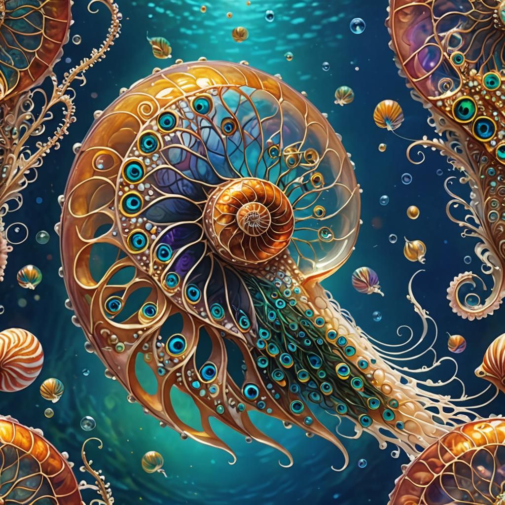 Peacock Nautilus in a Sparkling Ocean