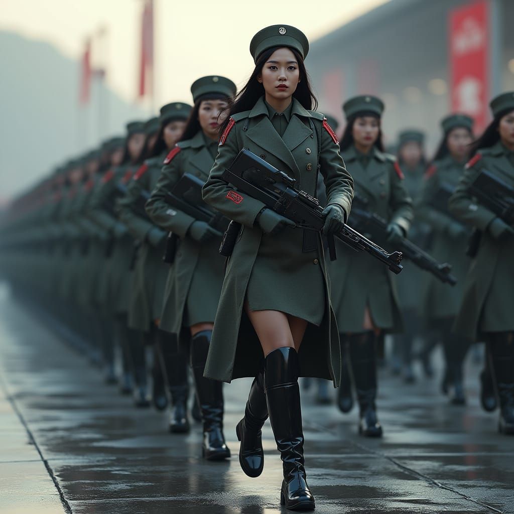 North Korean Female Soldiers in Futuristic Formation