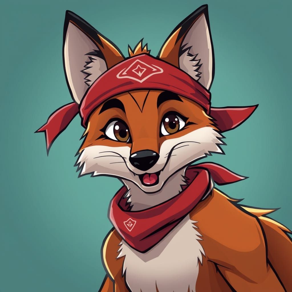 Cartoon Fox Character with Red Bandana