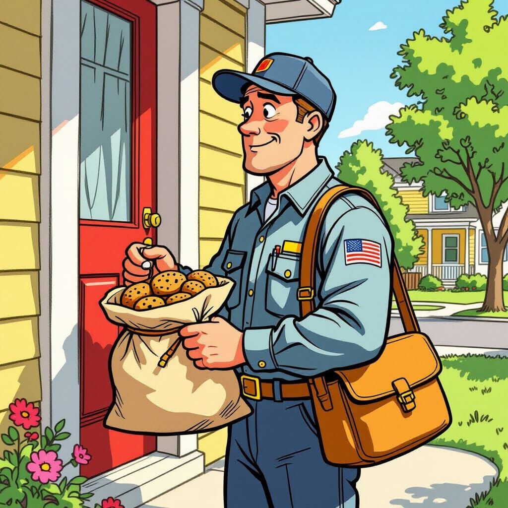 Mischievous Mailman Steals Cookies on Sunny Day
