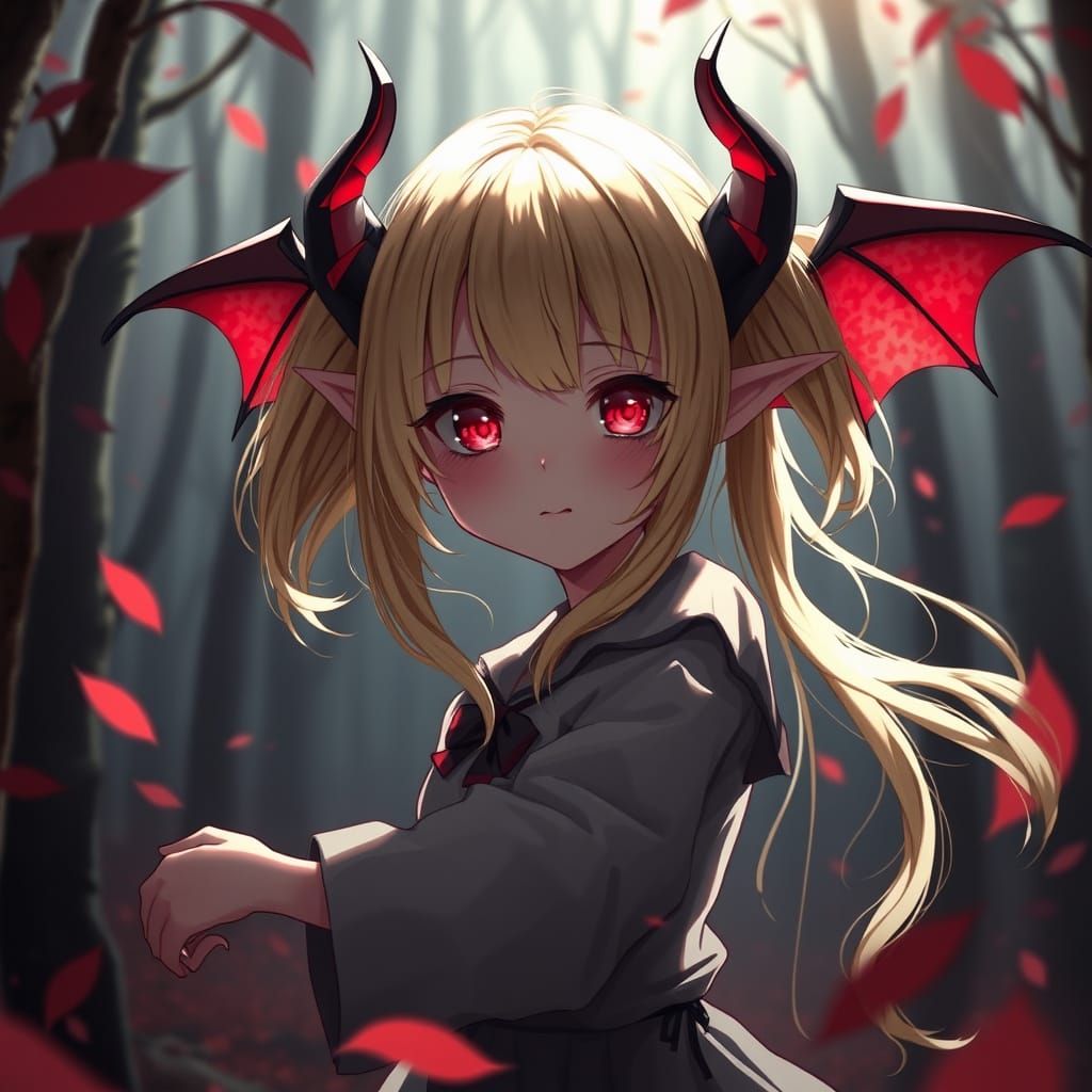 Dancing Girl with Bat Wings in Anime Style