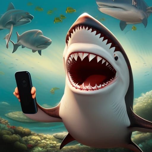 Smiling Shark Selfie: Renaissance and Digital Art Fusion