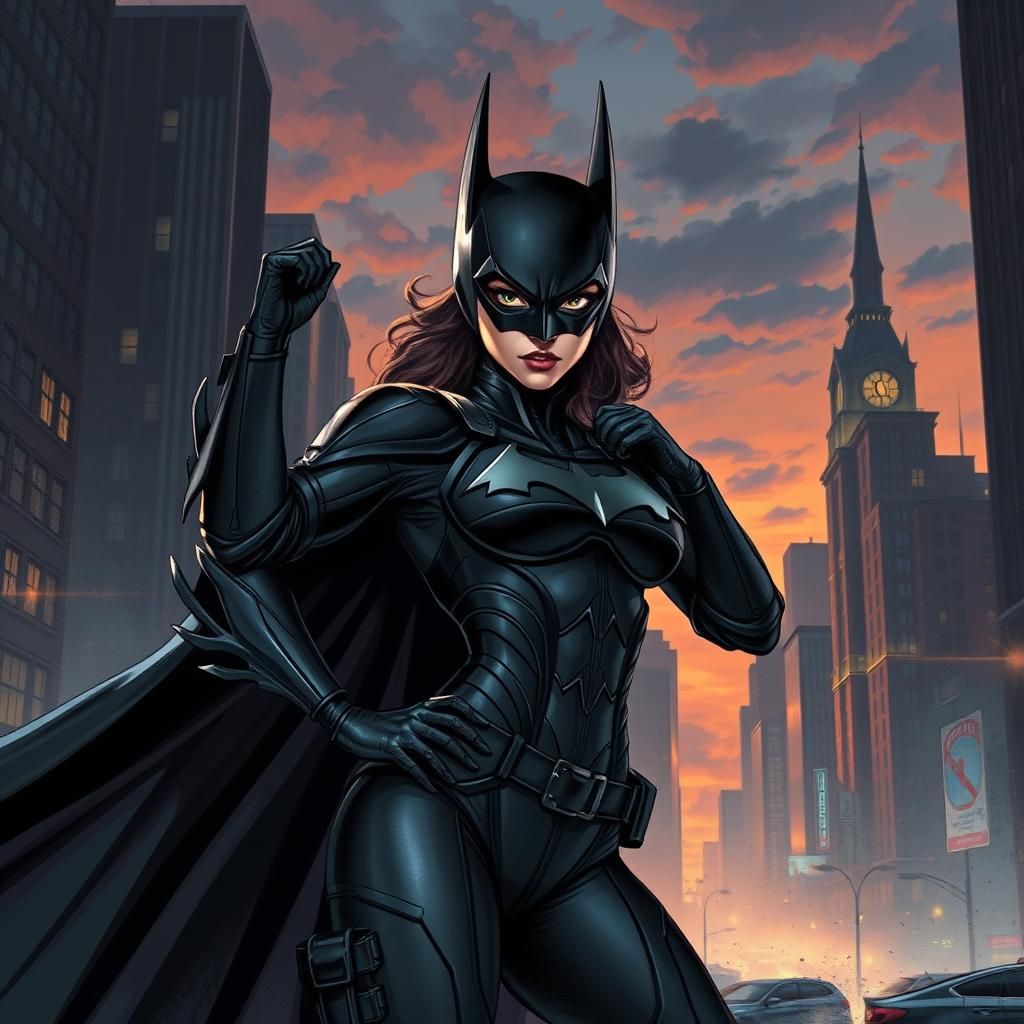 Armored Batwoman in Gotham, Graphic Novel Style