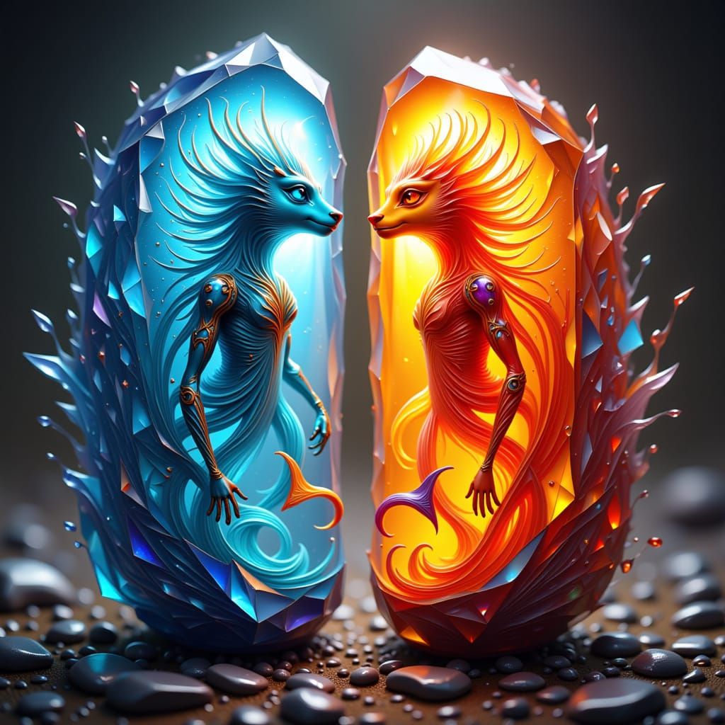 Water and Fire Creatures in Gemstone, Luminous Aura