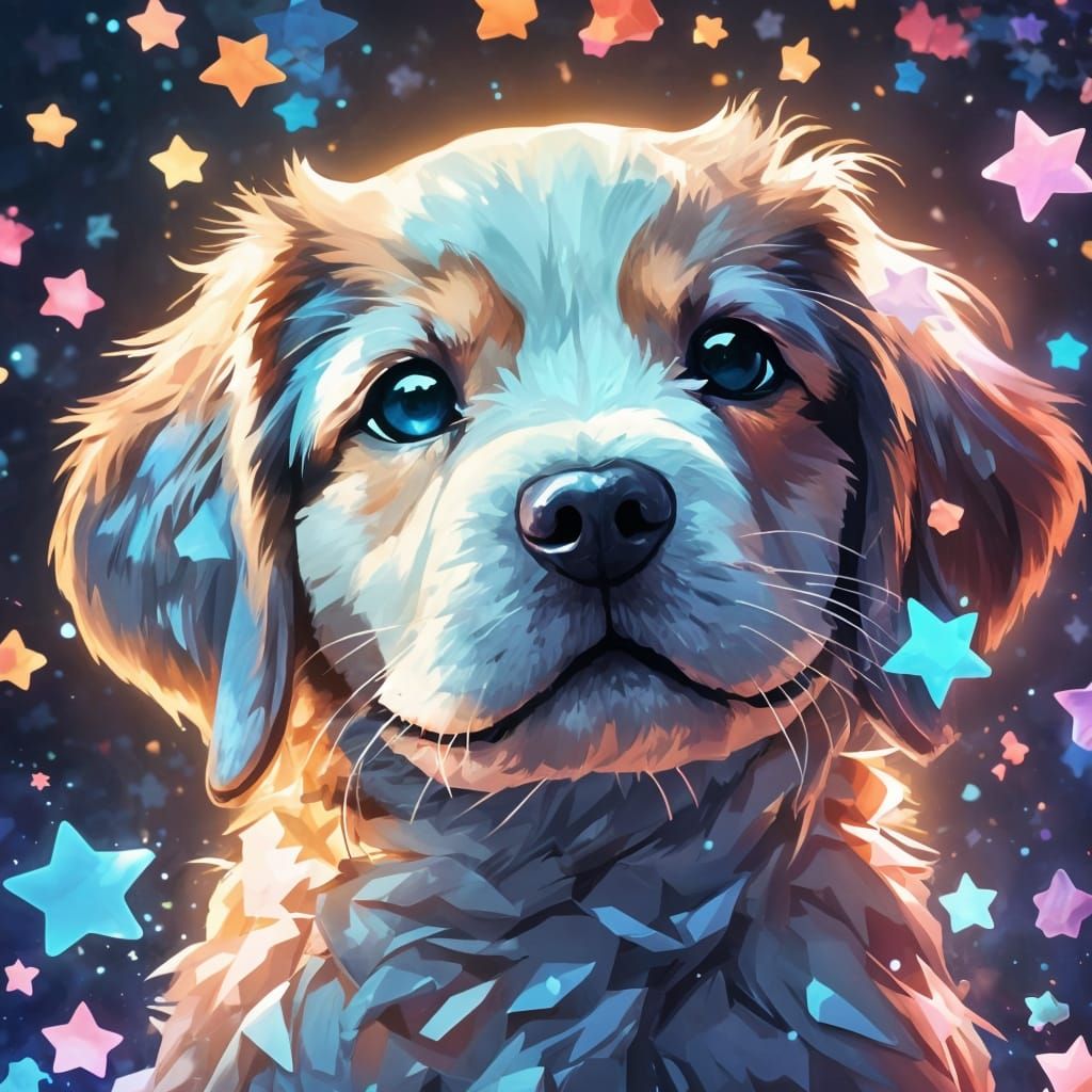 Whimsical Puppy Basks in Triadic Color Harmony