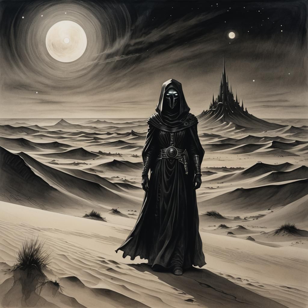 Bene Gesserit on Arrakis in Dark Sci-Fi Horror Art