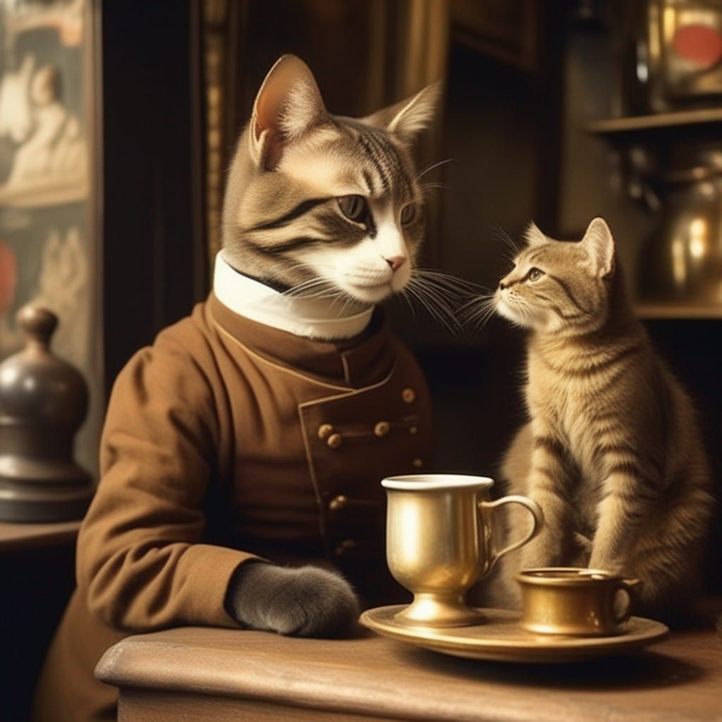 Cat Barista Serves Coffee in Parisian Cafe