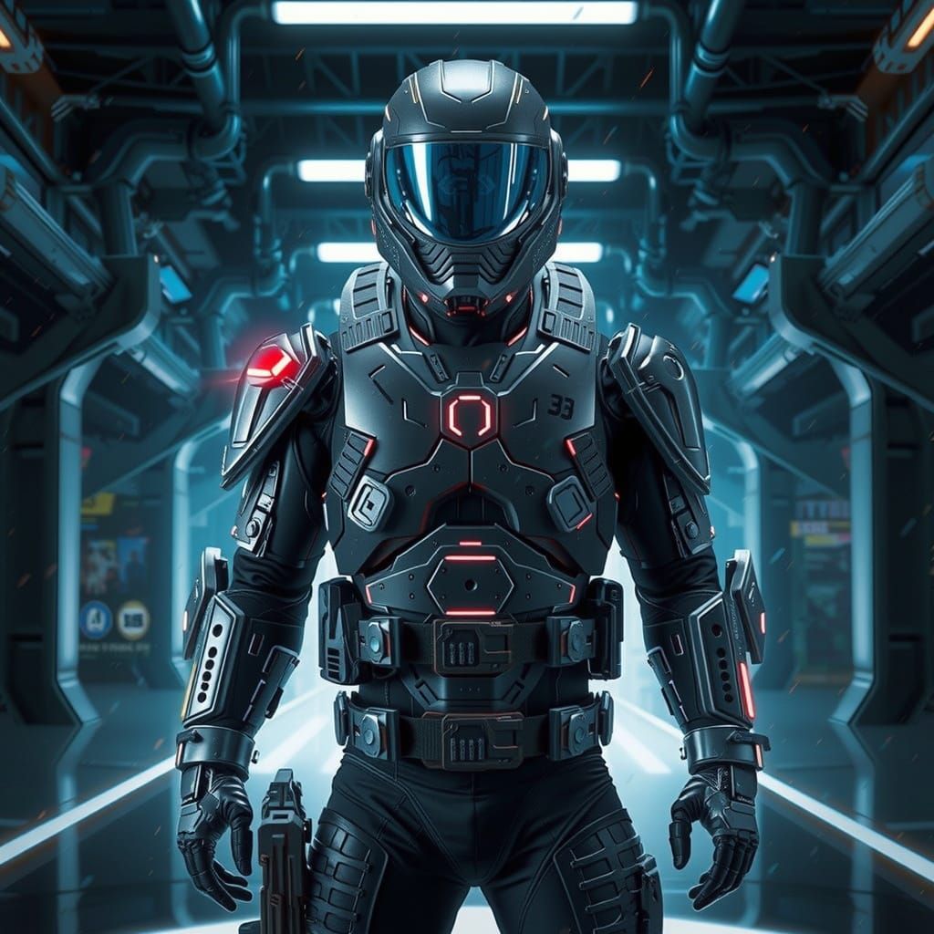 Futuristic Soldier with Jetpack in Cyberpunk City