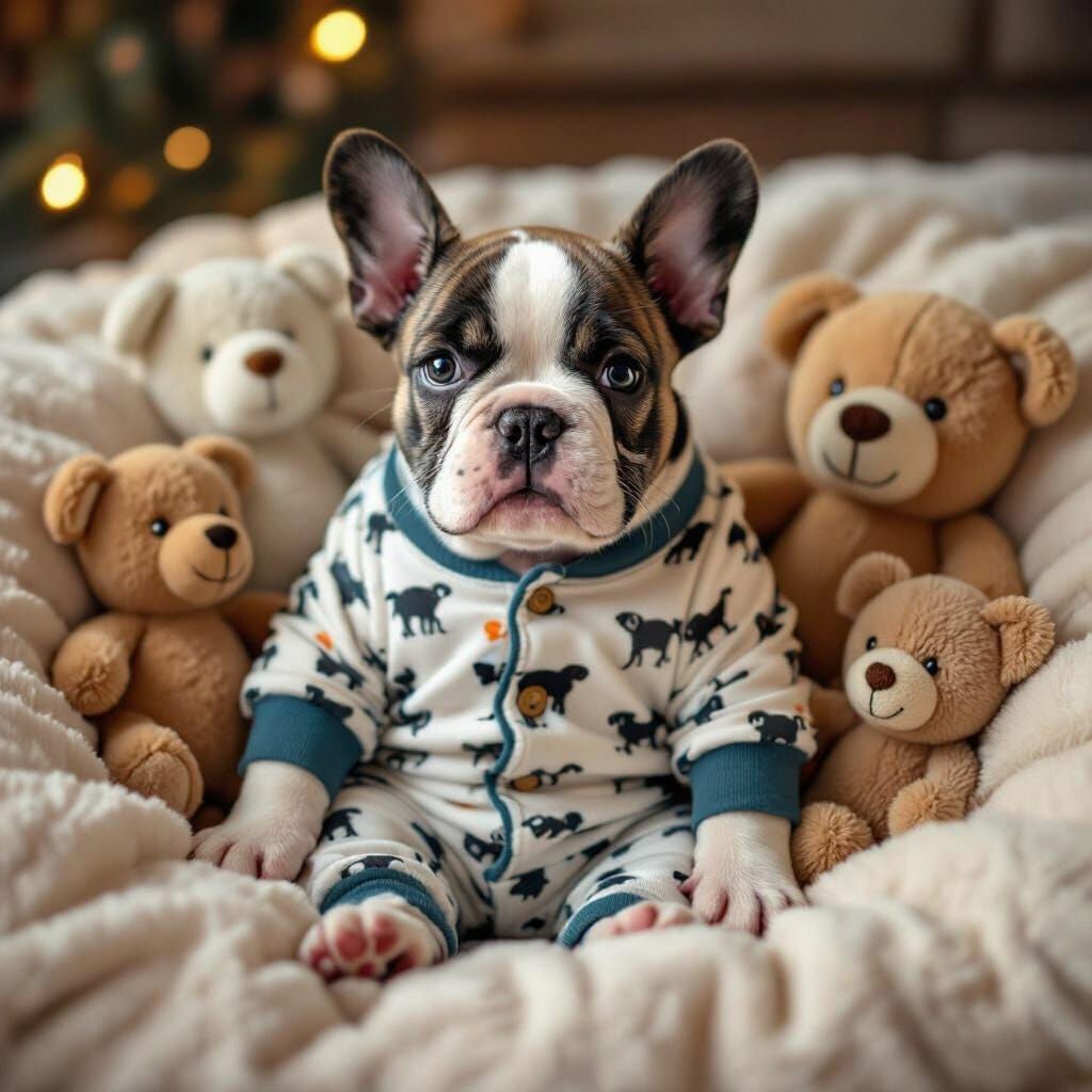 Adorable French Bulldog Puppy Sleeping in Pajamas