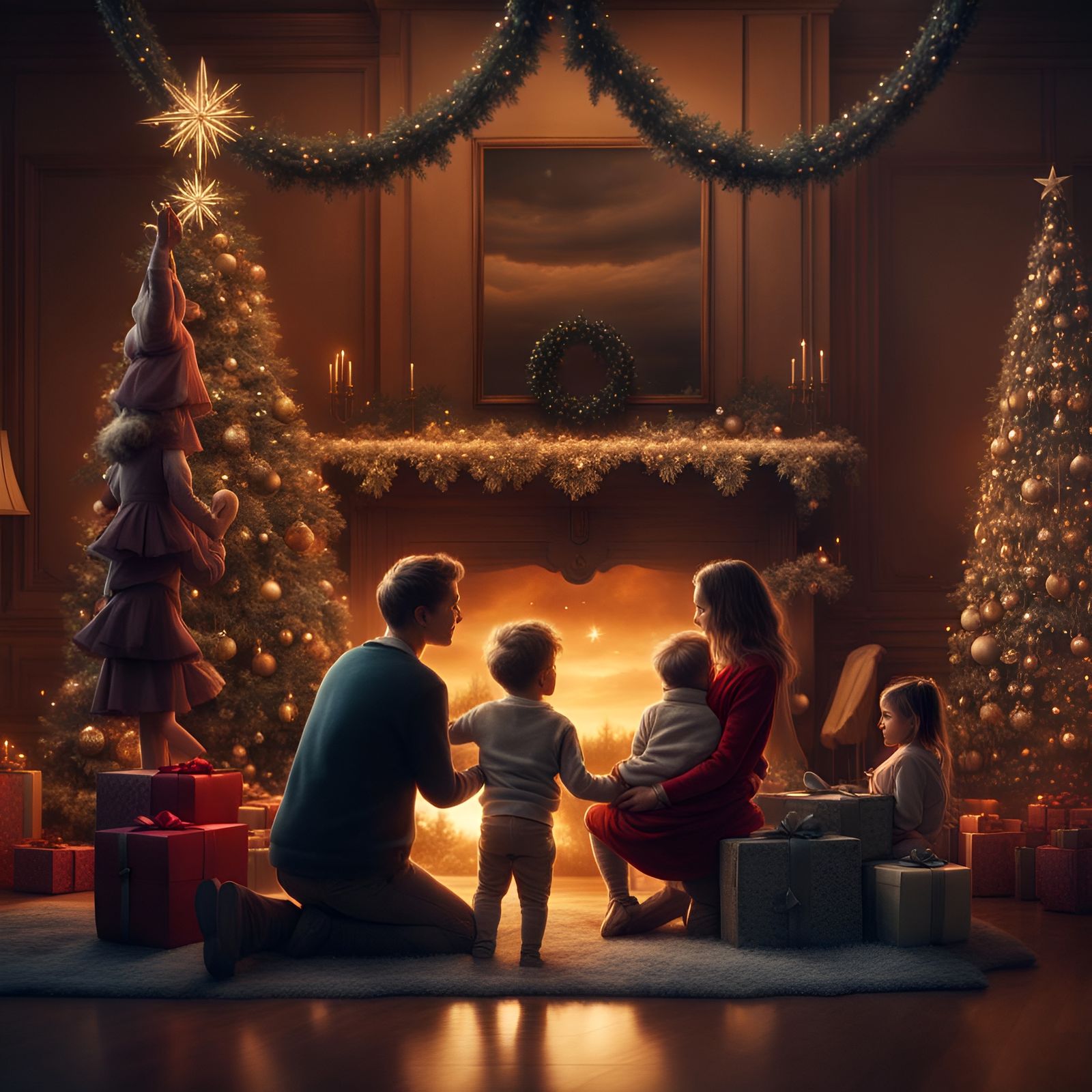 Family Celebrates Christmas: Digital Matte Painting