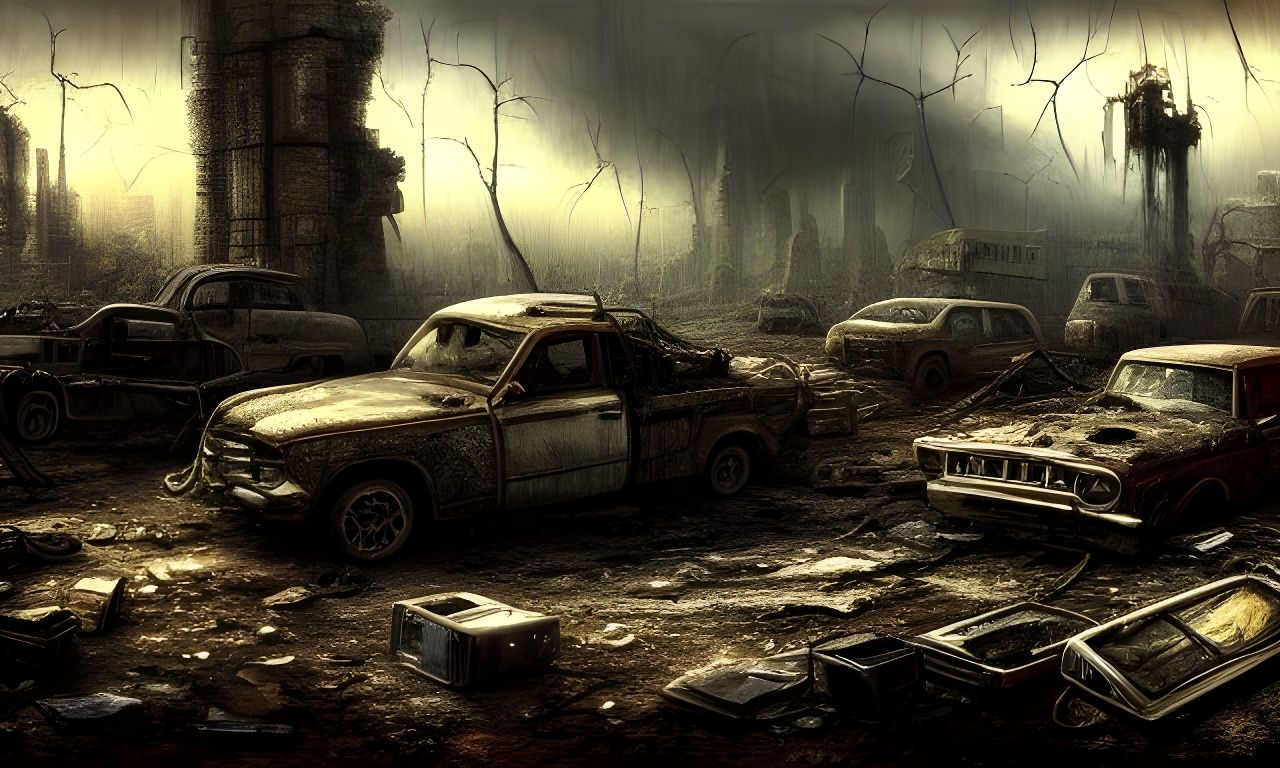 Post-Apocalyptic Broken Computers in Grim Fantasy Style