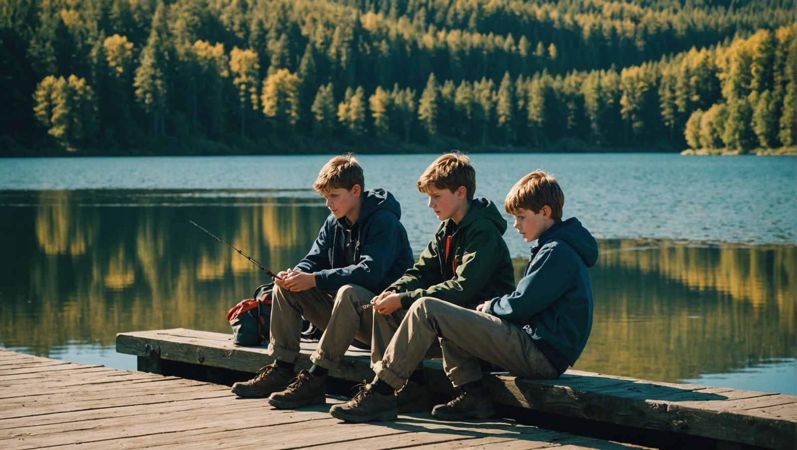 Children Fishing on Loch in Cinematic Style