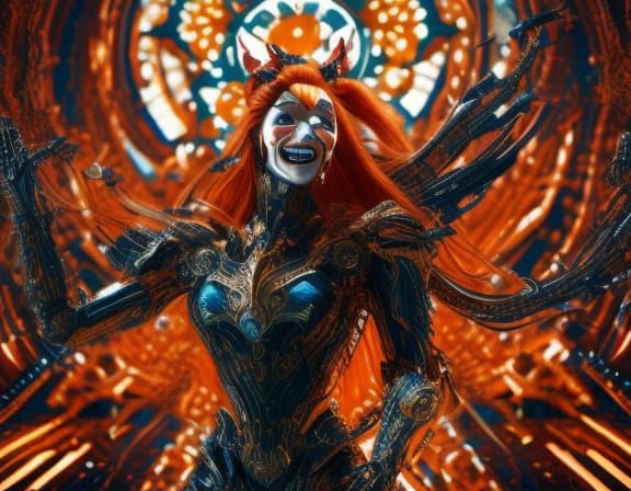 Robotic Pin-Up with Red Polka Dot Bow in Sci-Fi Style