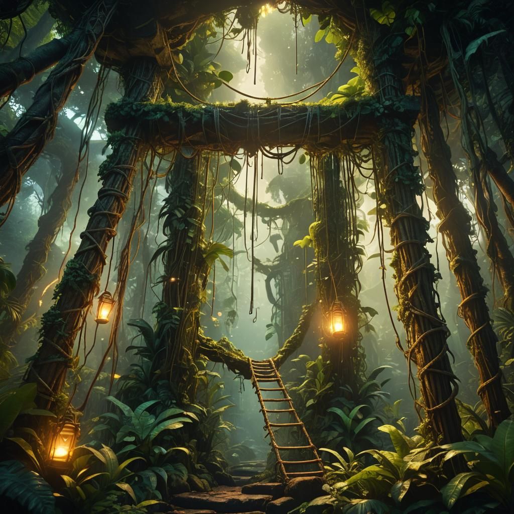 Mystical Portal Opens to Jungle on Rope Ladder