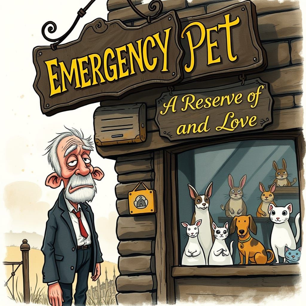 Surreal English Countryside Scene with Sinister Pet Shop