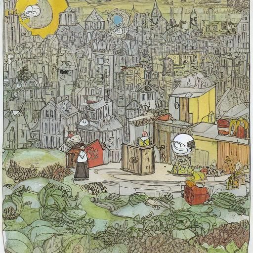 Charming Folk Art Illustration in Children's Book Style