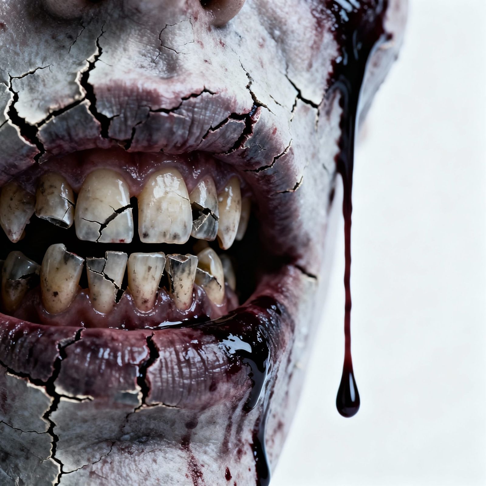 Close Up Of Zombie Mouth With Crooked, Broken Teeth