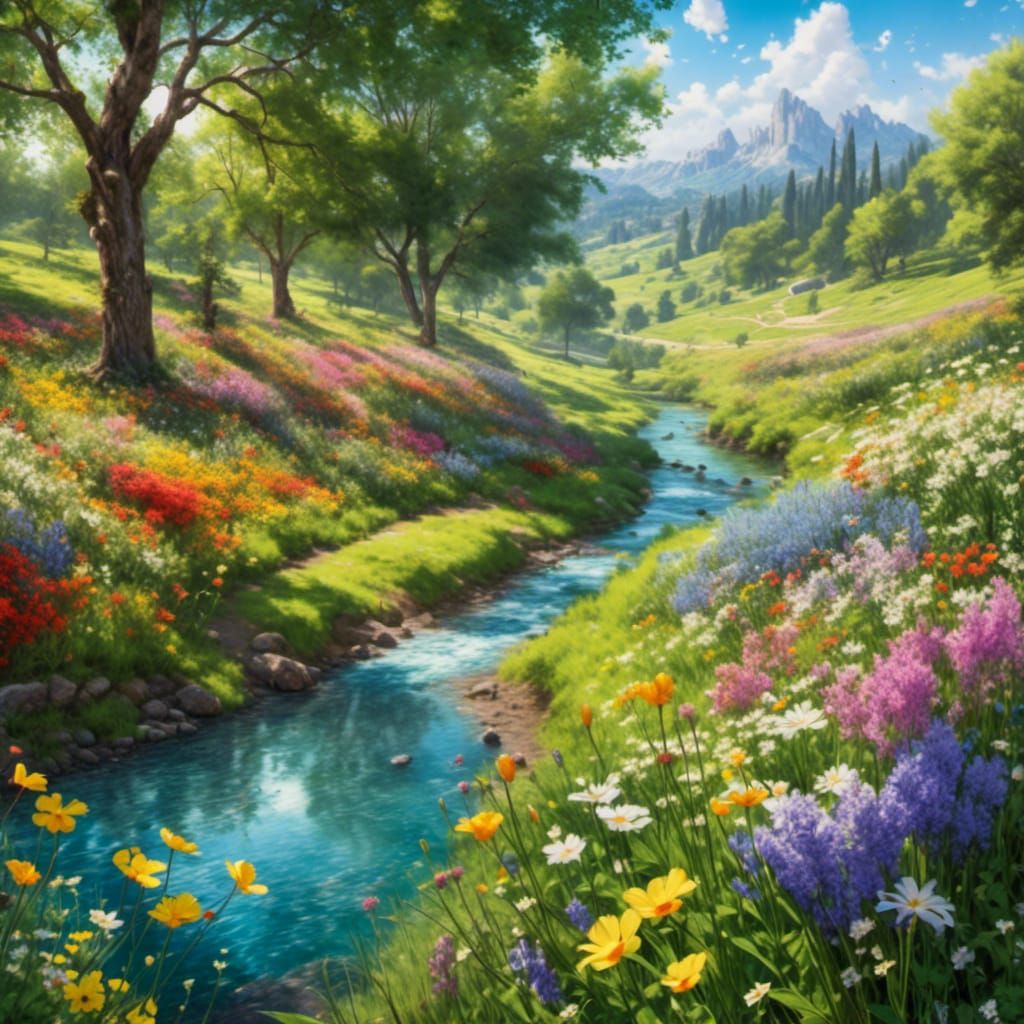 Young Man on Lotus Flower in Lush Meadow