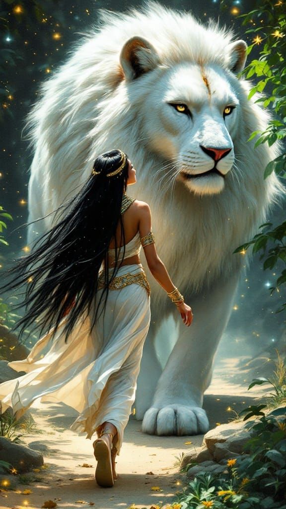 Egyptian Princess with Long Black Hair and Traditional Attir...