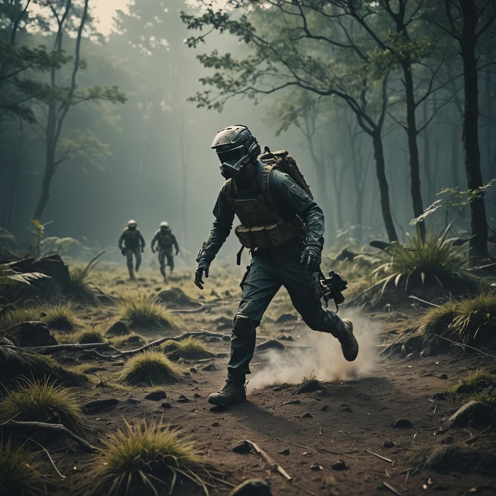 Dramatic War Scene in Cinematic Film Style