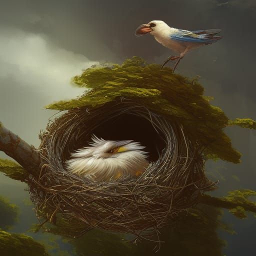 Birds in Nest, Detailed Matte Painting