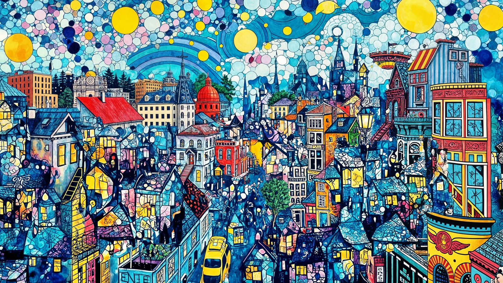 Psychedelic Street Scene in Chagall Style