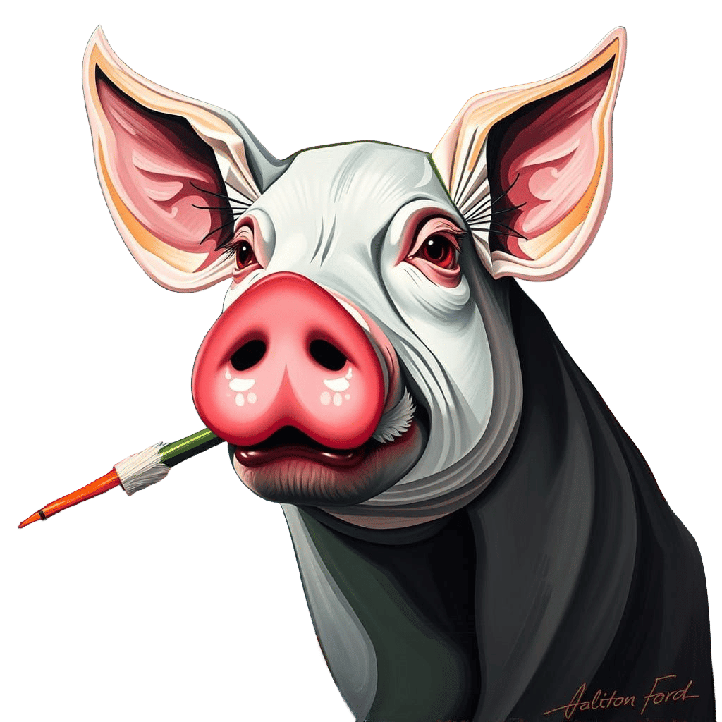 Whimsical Cubist Pig Portrait in Vibrant Colors