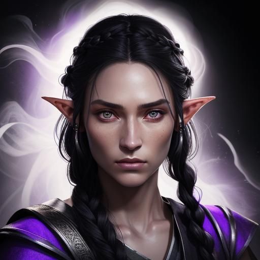 Half-Elven Monk Portrait with Purple Flames