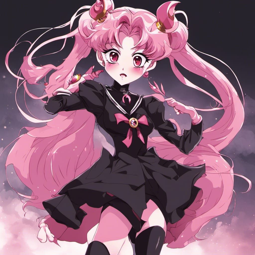 Sailor Chibi Moon as Black Lady in Anime Style