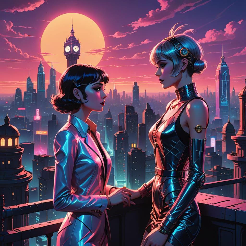 Roaring Twenties Showgirl Meets Cyberpunk Future Self