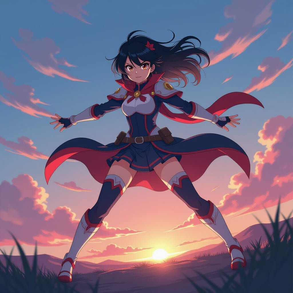 Dynamic Anime Character in Flat Design Style